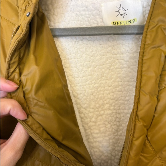 Offline by Aerie Mustard Quilted Bomber Jacket Cozy Sherpa Lined Medium - Picture 12 of 12